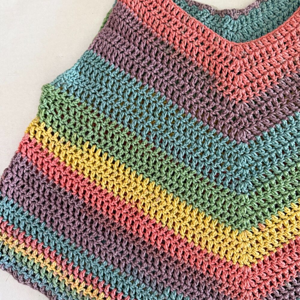 Rainbow Crochet V Striped Handmade Tank Top, M Boho Festival - Picture 5 of 7